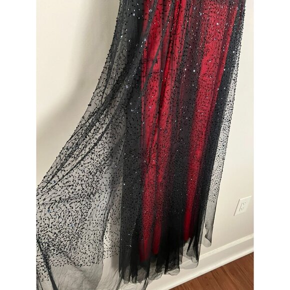 Sue Wong Nocturne Red w/Black Beaded Drape Evening Gown - Size 12 - Picture 14 of 16